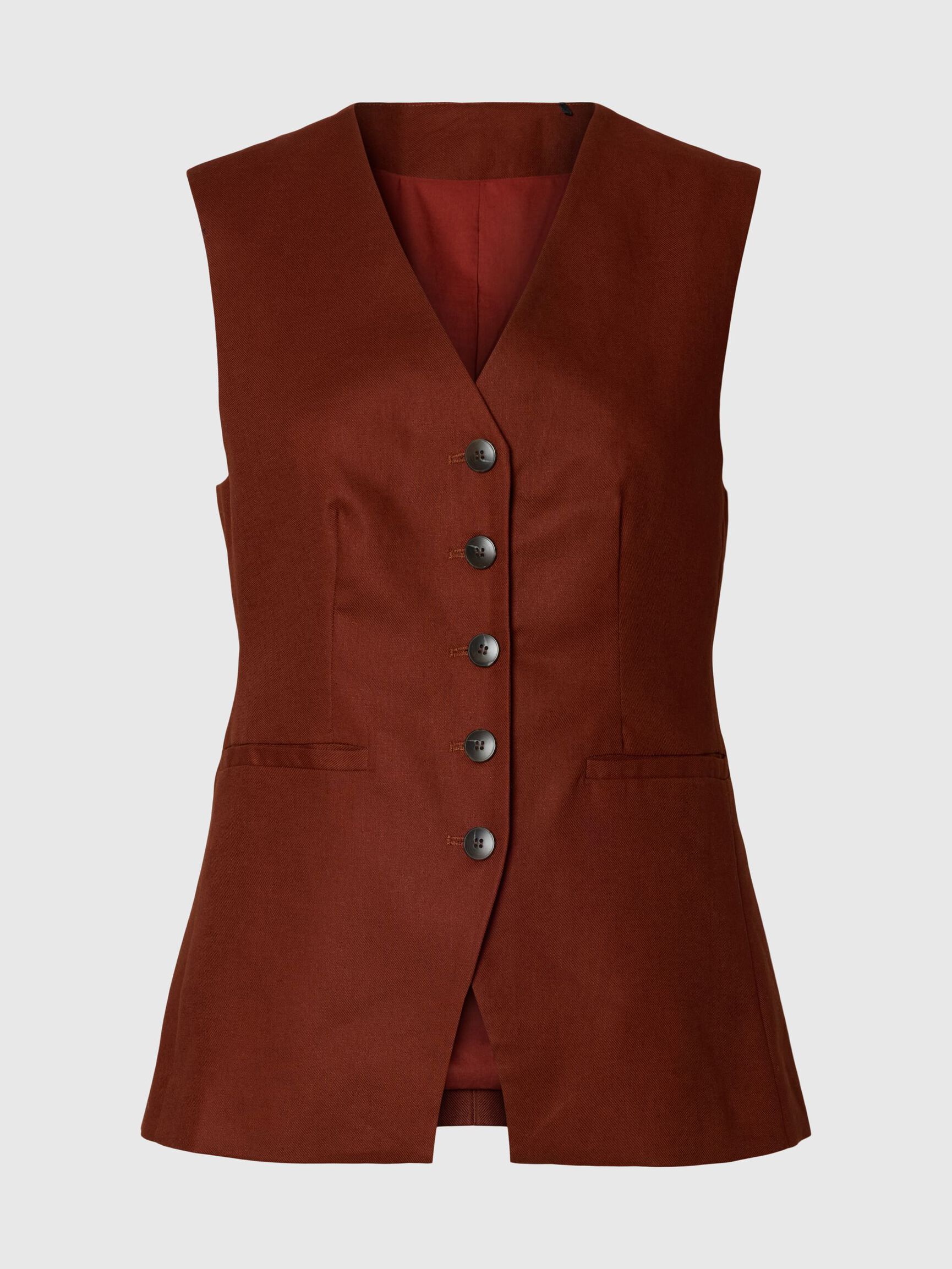 SLIM FIT KETEN KARIŞIMLI YELEK YELEK, Cherry Mahogany, highres