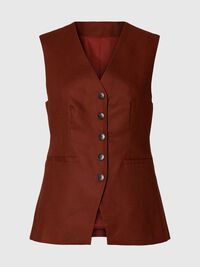 SLIM FIT KETEN KARIŞIMLI YELEK YELEK, Cherry Mahogany, highres