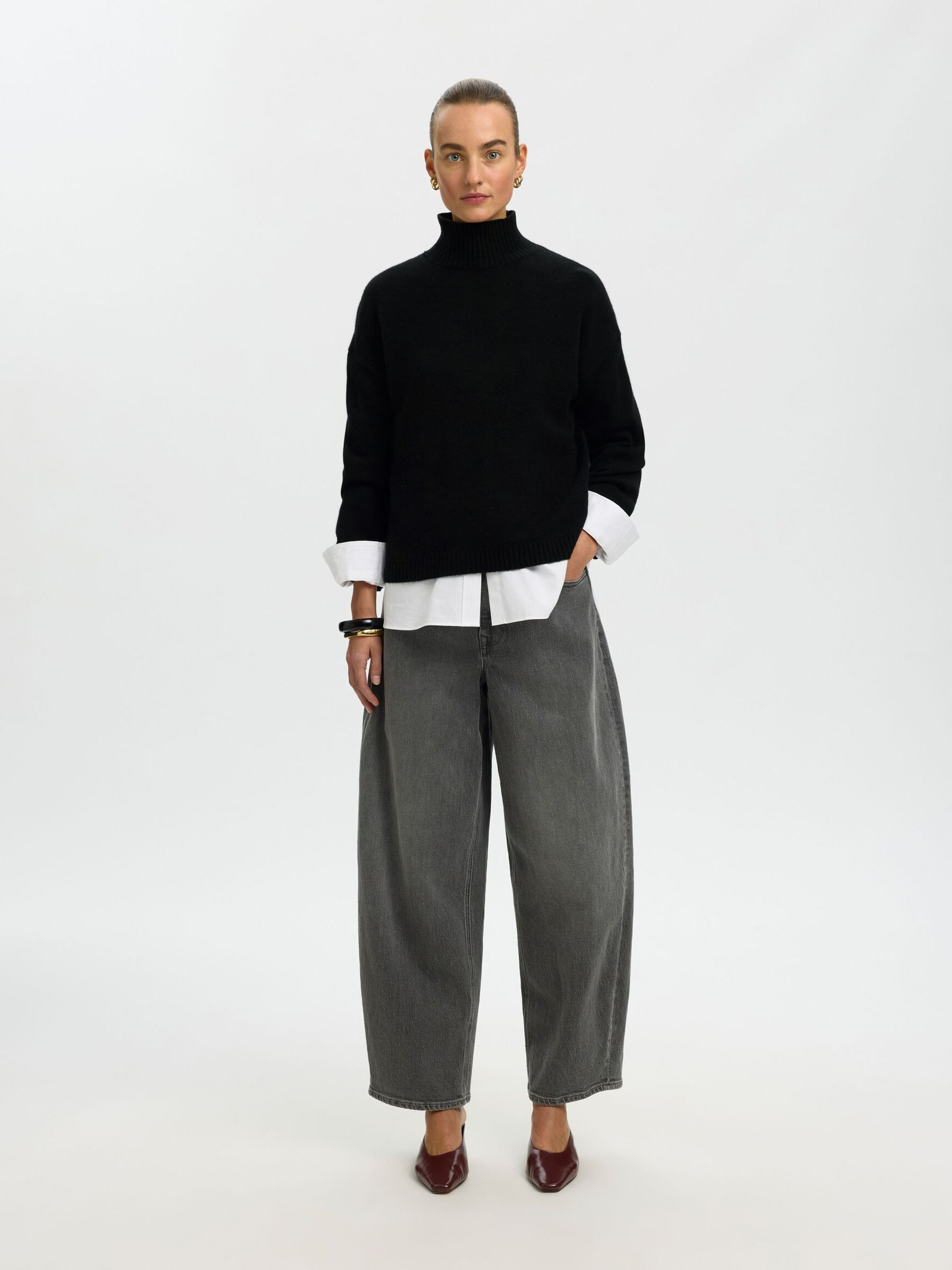 CASHMERE BLEND PULLOVER, Black, highres