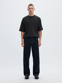 LOOSE FIT BISIKLET YAKA TIŞÖRT TIŞÖRT, Black, highres