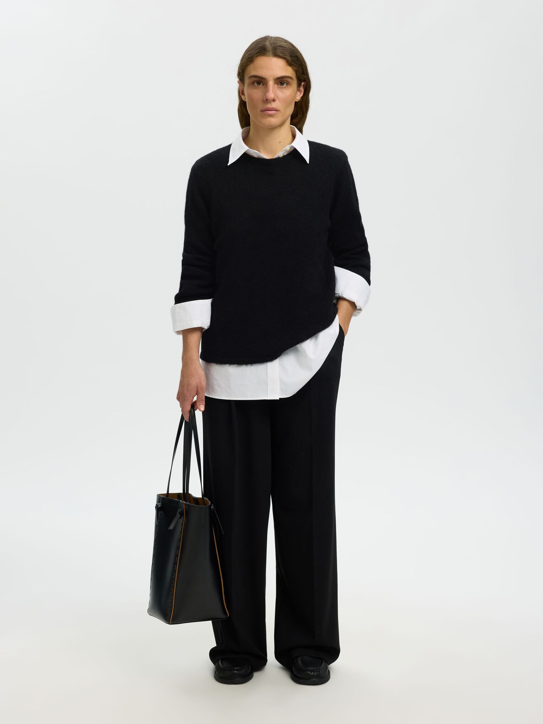 WOOL BLEND KNITTED PULLOVER, Black, highres