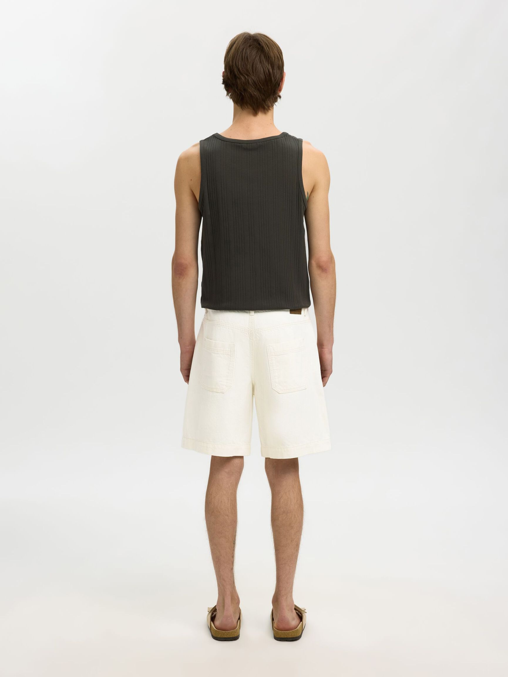 LOOSE FIT EKRU DENIM ŞORT KOT ŞORT, Ecru, highres