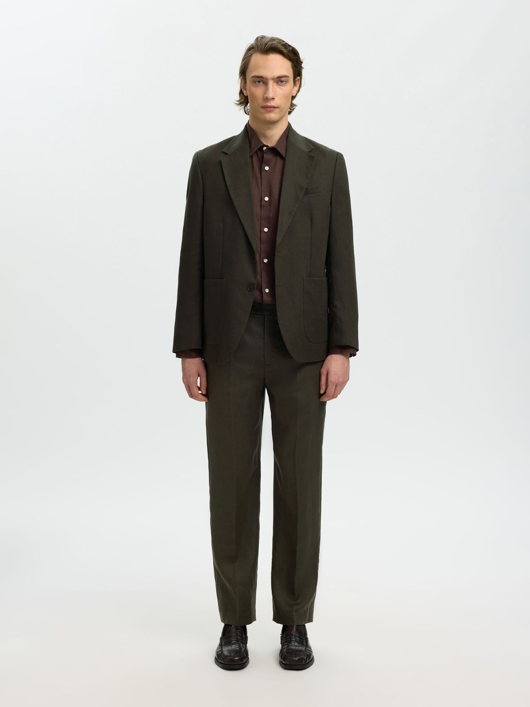 REGULAR FIT KETEN BLAZER BLAZER, Peat, highres