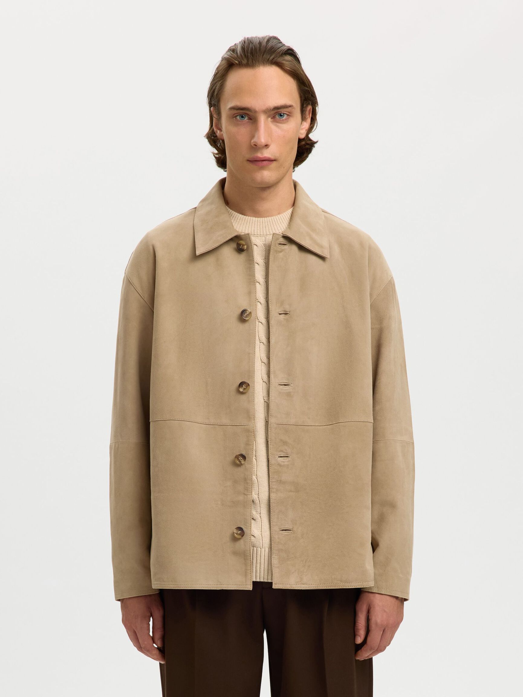 100% SUEDE OVERSHIRT, White Pepper, highres