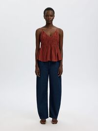 V-NECK SPAGHETTI STRAP TOP, Cherry Mahogany, highres