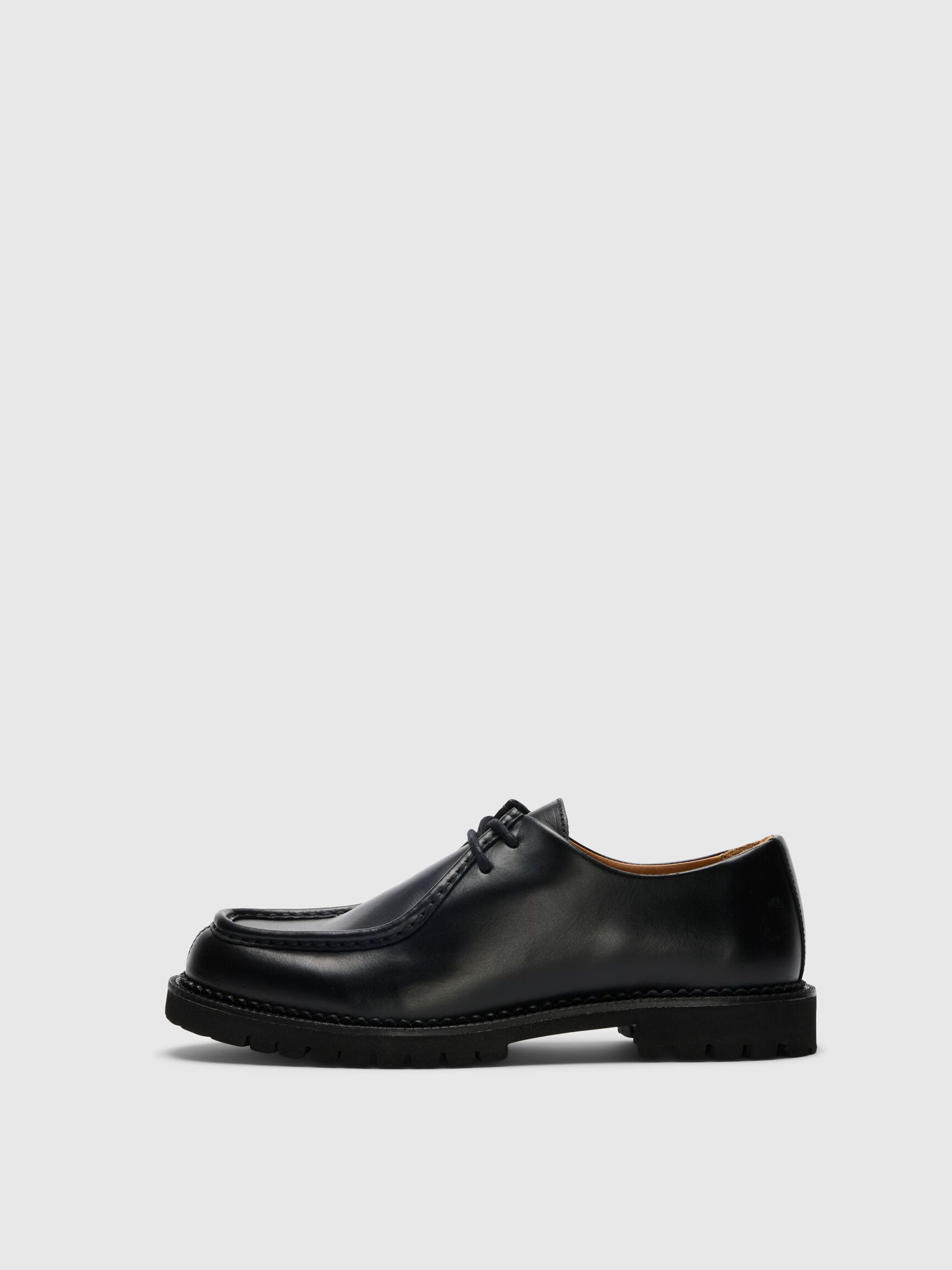 LEATHER MOC-TOE SHOES, Black, highres