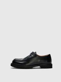 LEATHER MOC-TOE SHOES, Black, highres
