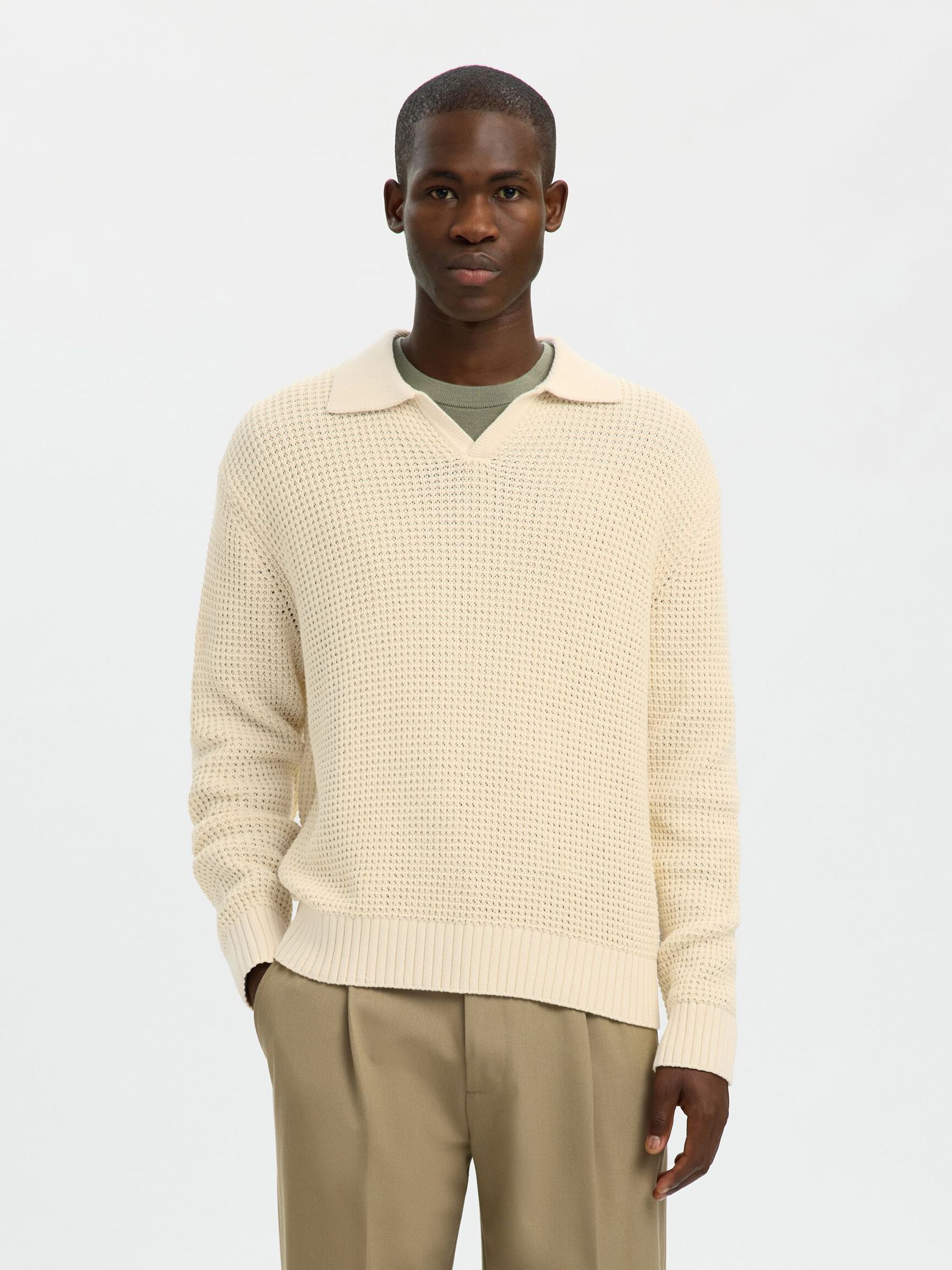 KNITTED POLO SHIRT, Angora, highres