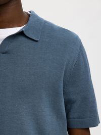 SHORT SLEEVED KNITTED POLO SHIRT, Blue Mirage, highres