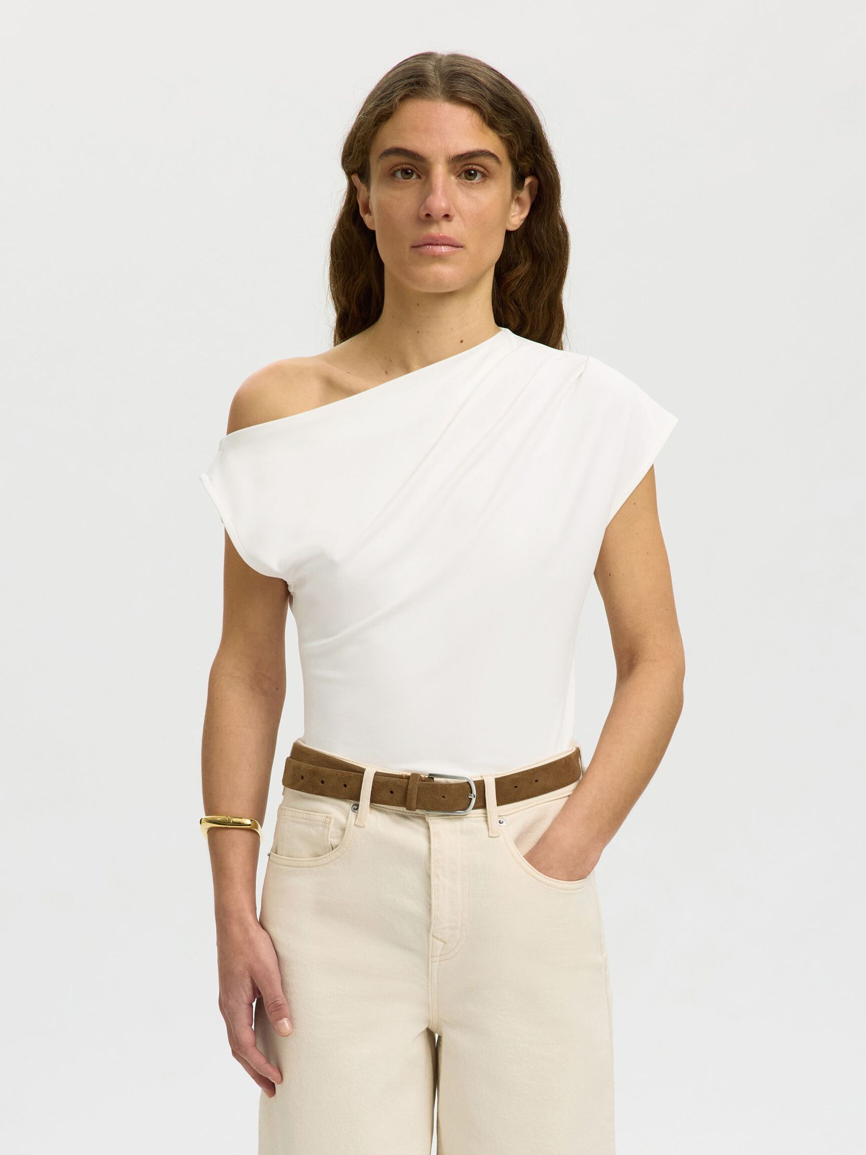 ASYMETRIC SHORT SLEEVED TOP, Bright White, highres
