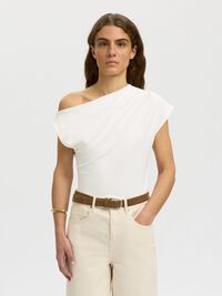 ASYMETRIC SHORT SLEEVED TOP, Bright White, highres