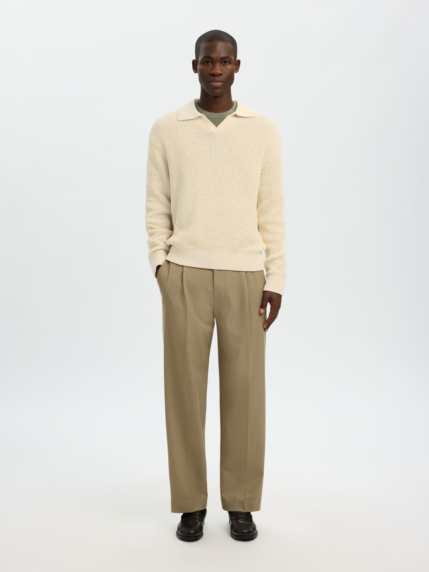 KNITTED POLO SHIRT, Angora, highres