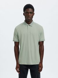 SHORT SLEEVED KNITTED POLO SHIRT, Aqua Gray, highres