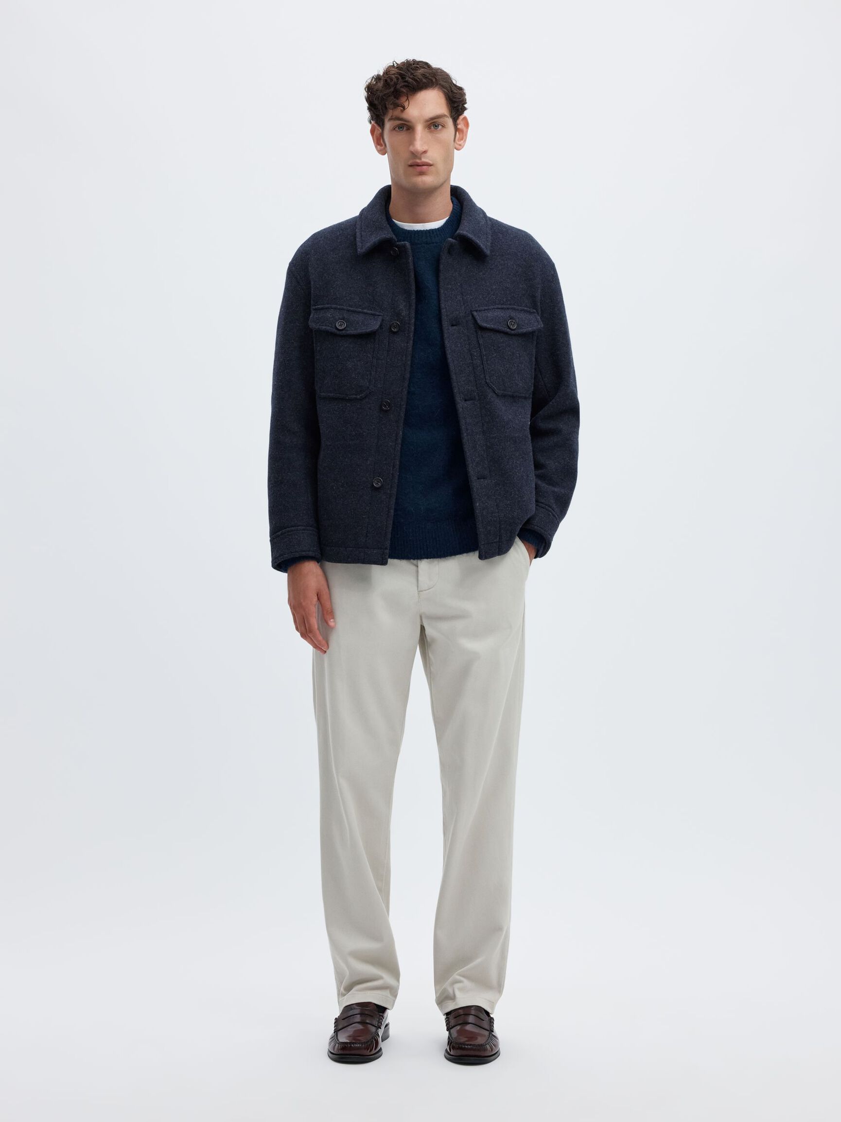 WOOL BLEND SHACKET, Sky Captain, highres
