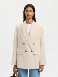 LINEN  DOUBLE-BREASTED BLAZER, Egret, highres