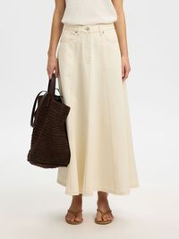 YÜKSEK BEL UZUN DENIM ETEK MAXI ETEK, Egret, highres