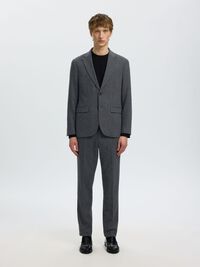 CHECKED WOOL BLEND  BLAZER, Dark Grey Melange, highres
