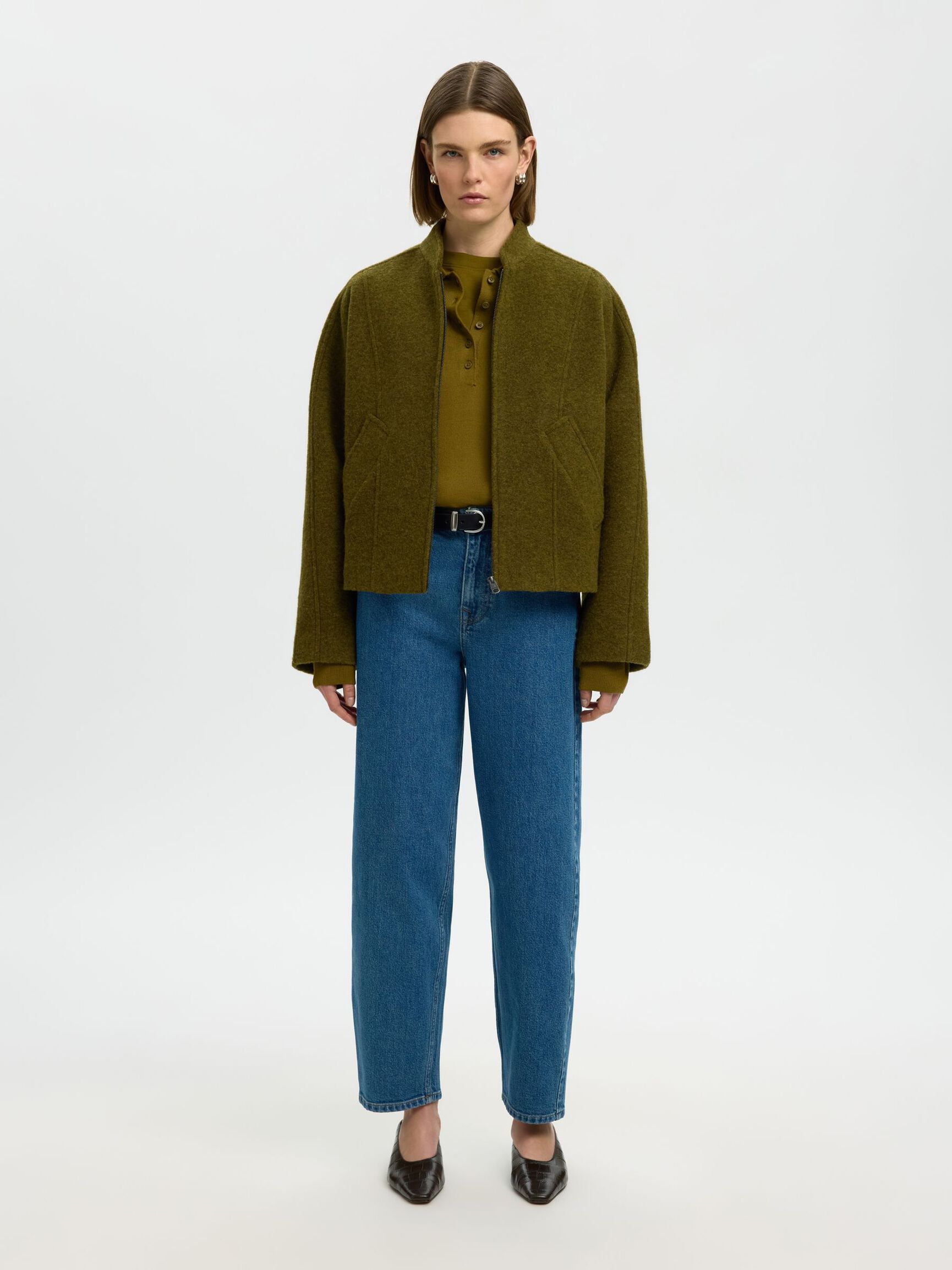 MERINO YÜN YAKALI KAZAK, Fir Green, highres