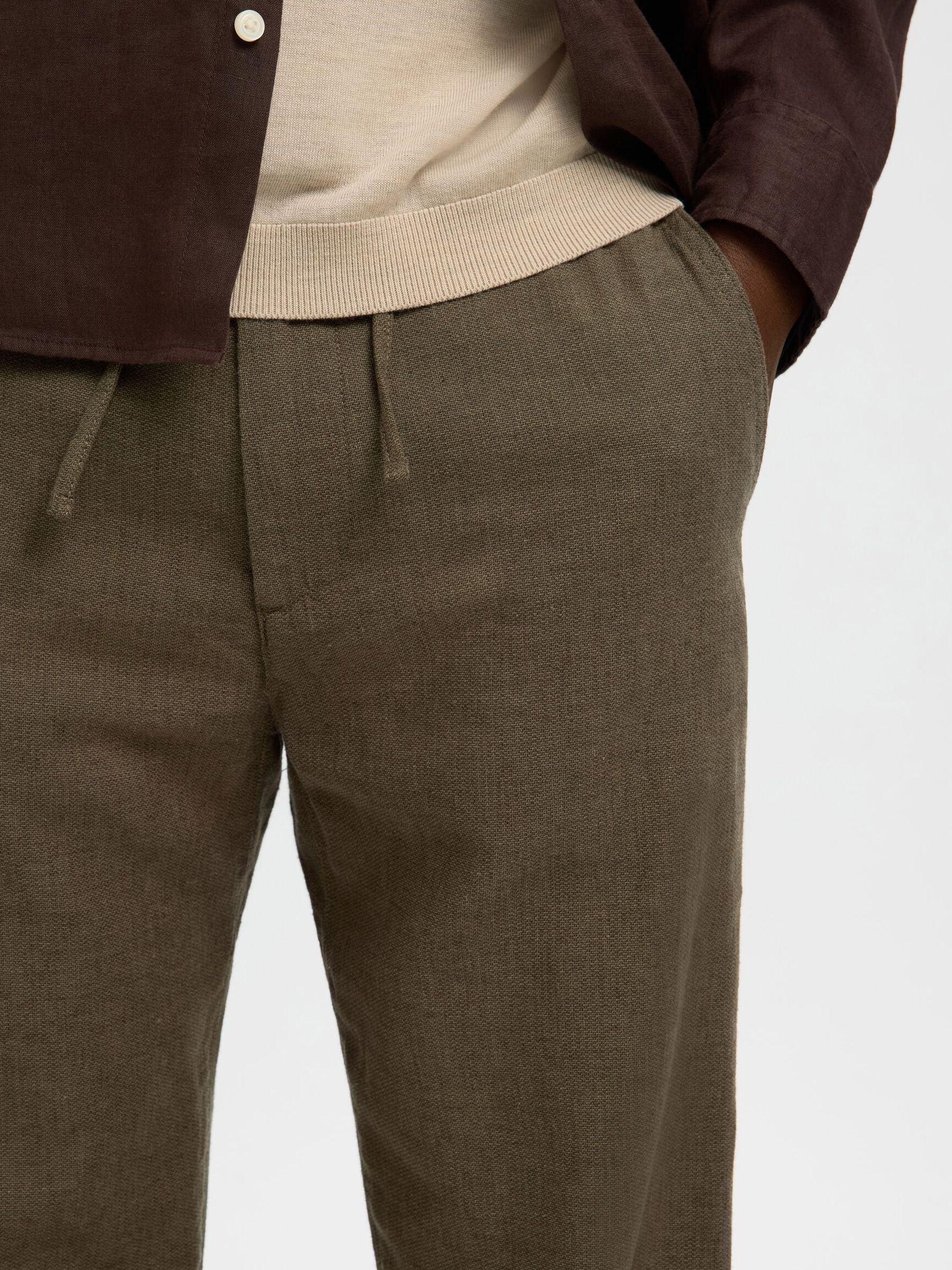 SLIM TAPERED LINEN BLEND TROUSERS, Forest Night, highres