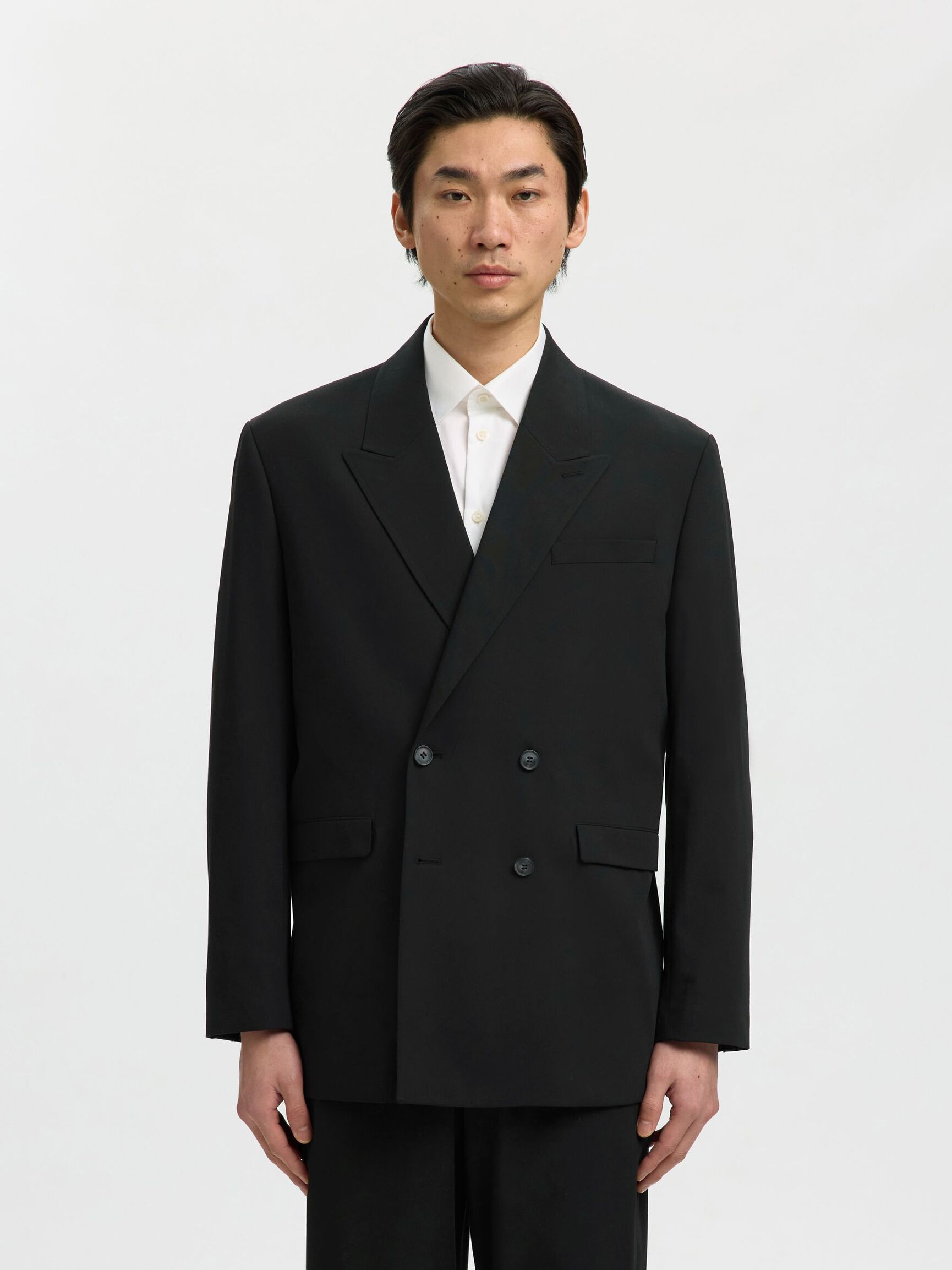 RELAXED FIT KRUVAZE ÇIFT DÜĞMELI BLAZER, Black, highres