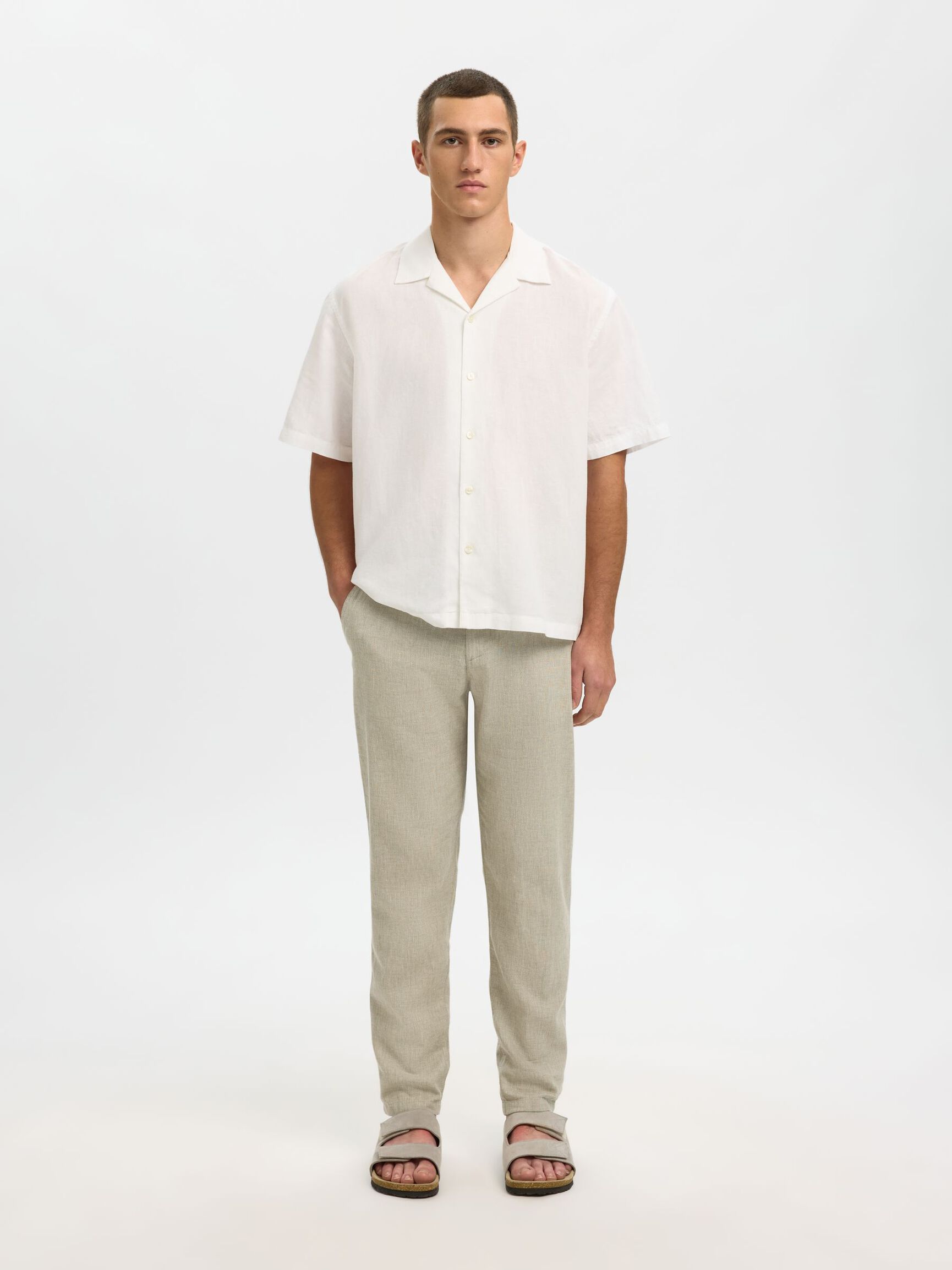 SLIM TAPERED LINEN BLEND TROUSERS, Vetiver, highres