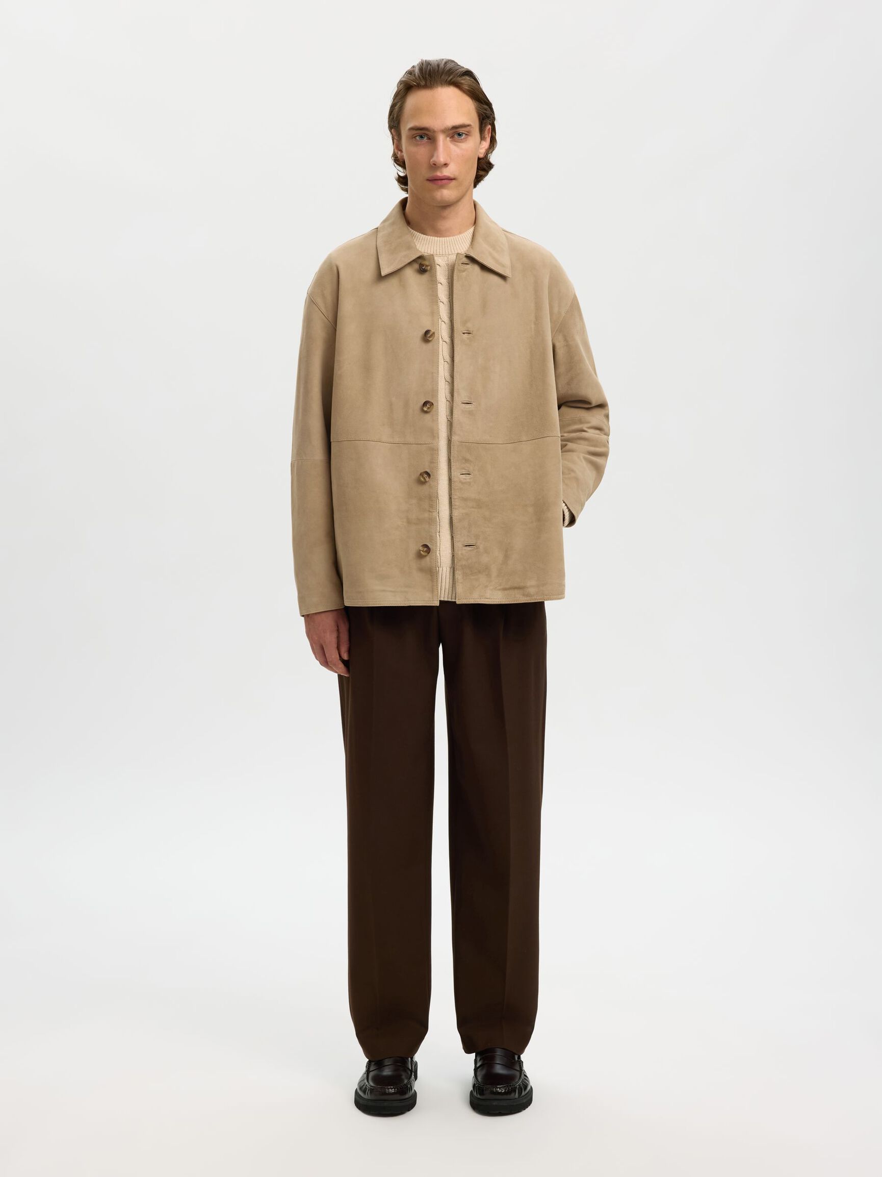 100% SUEDE OVERSHIRT, White Pepper, highres