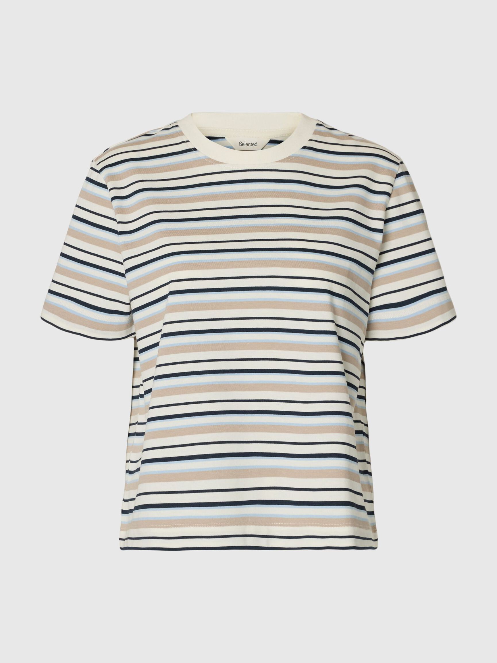 STRIPED BOXY FIT T-SHIRT, Cashmere Blue, highres