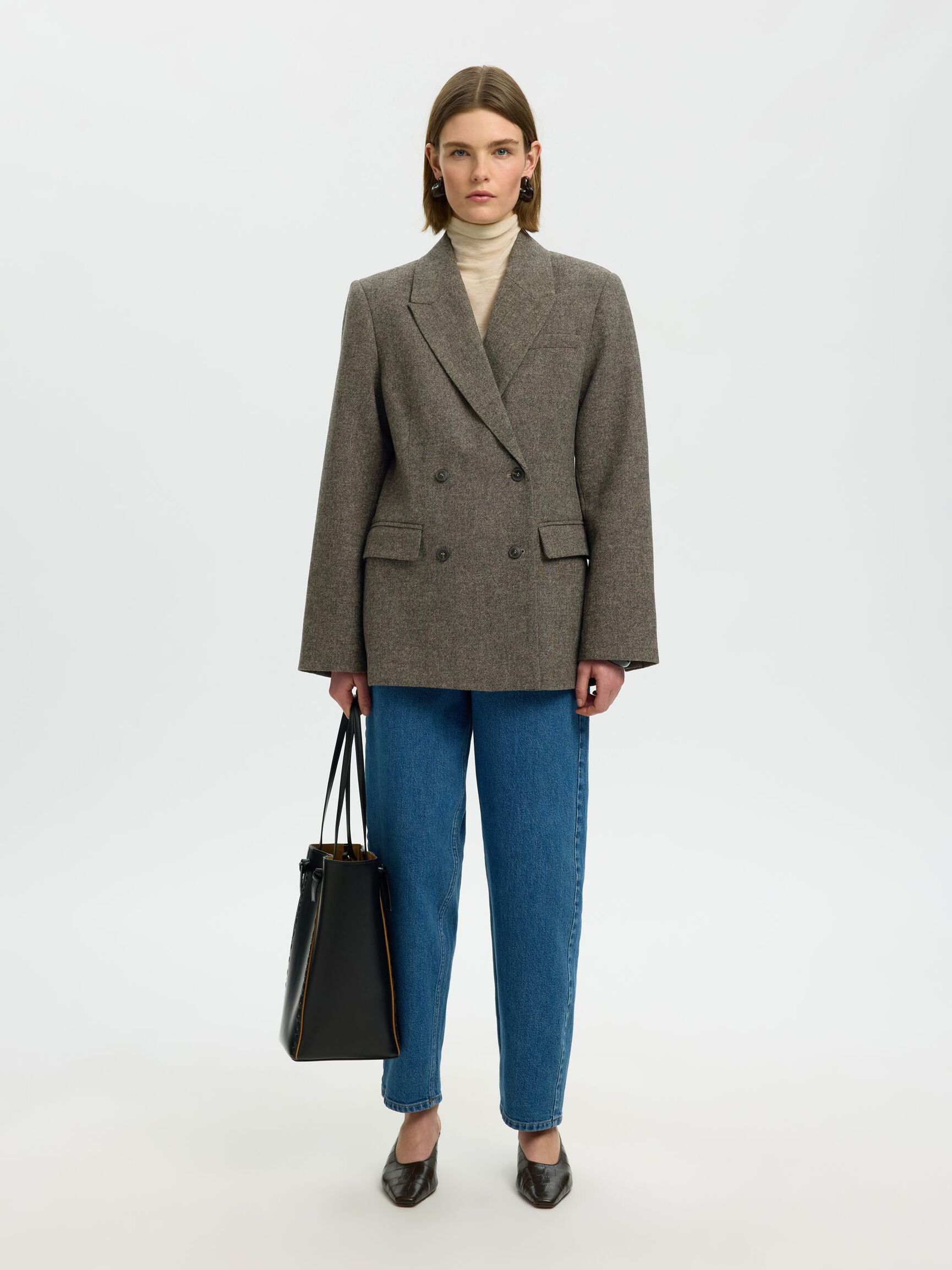 YÜN KARIŞIMLI KRUVAZE BLAZER ÇIFT DÜĞMELI BLAZER, Brownie, highres