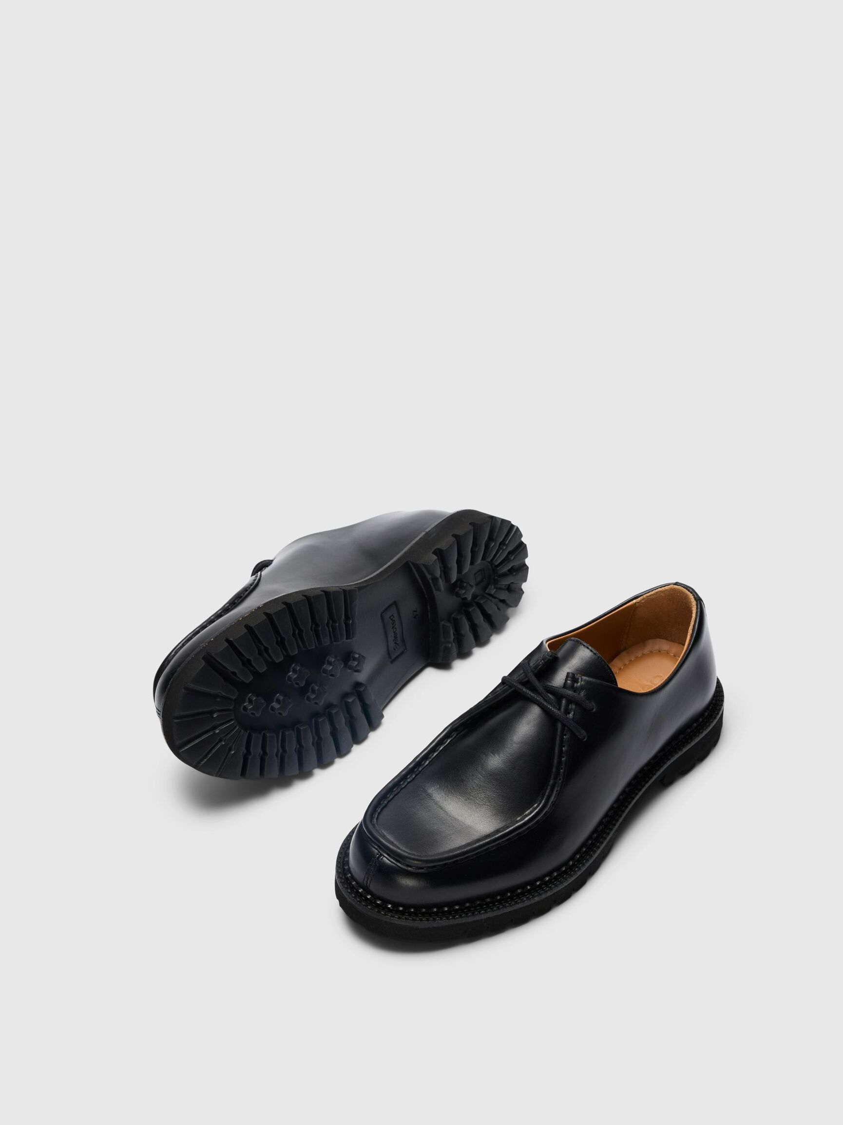 LEATHER MOC-TOE SHOES, Black, highres