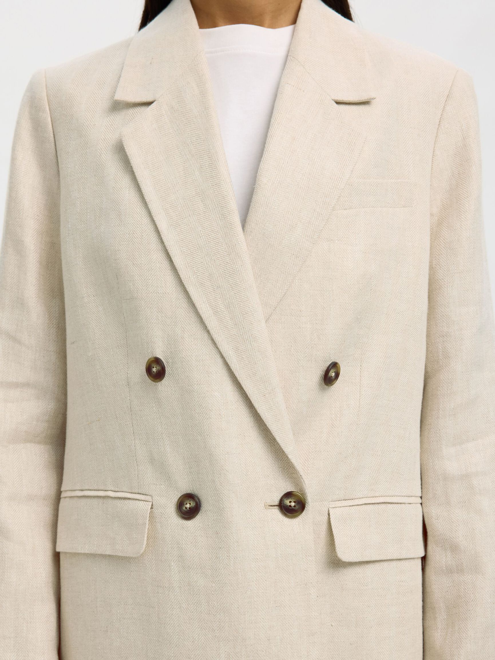 LINEN  DOUBLE-BREASTED BLAZER, Egret, highres