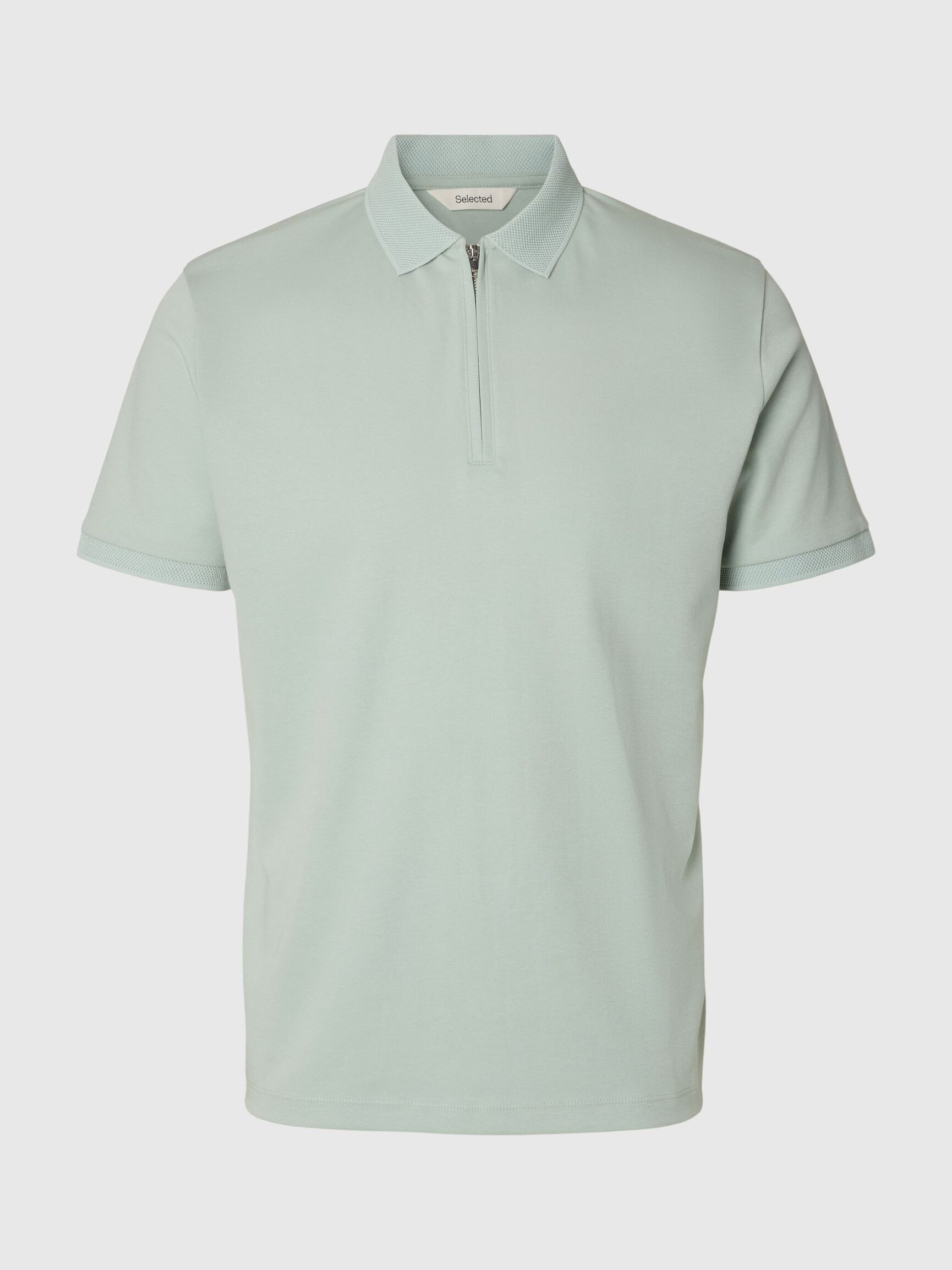 ZIPPER KNITTED POLO SHIRT, Aqua Gray, highres