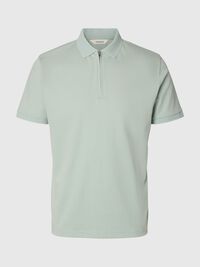 ZIPPER KNITTED POLO SHIRT, Aqua Gray, highres