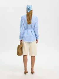 BAĞLAMA DETAYLI POPLIN GÖMLEK UZUN KOLLU GÖMLEK, Cashmere Blue, highres