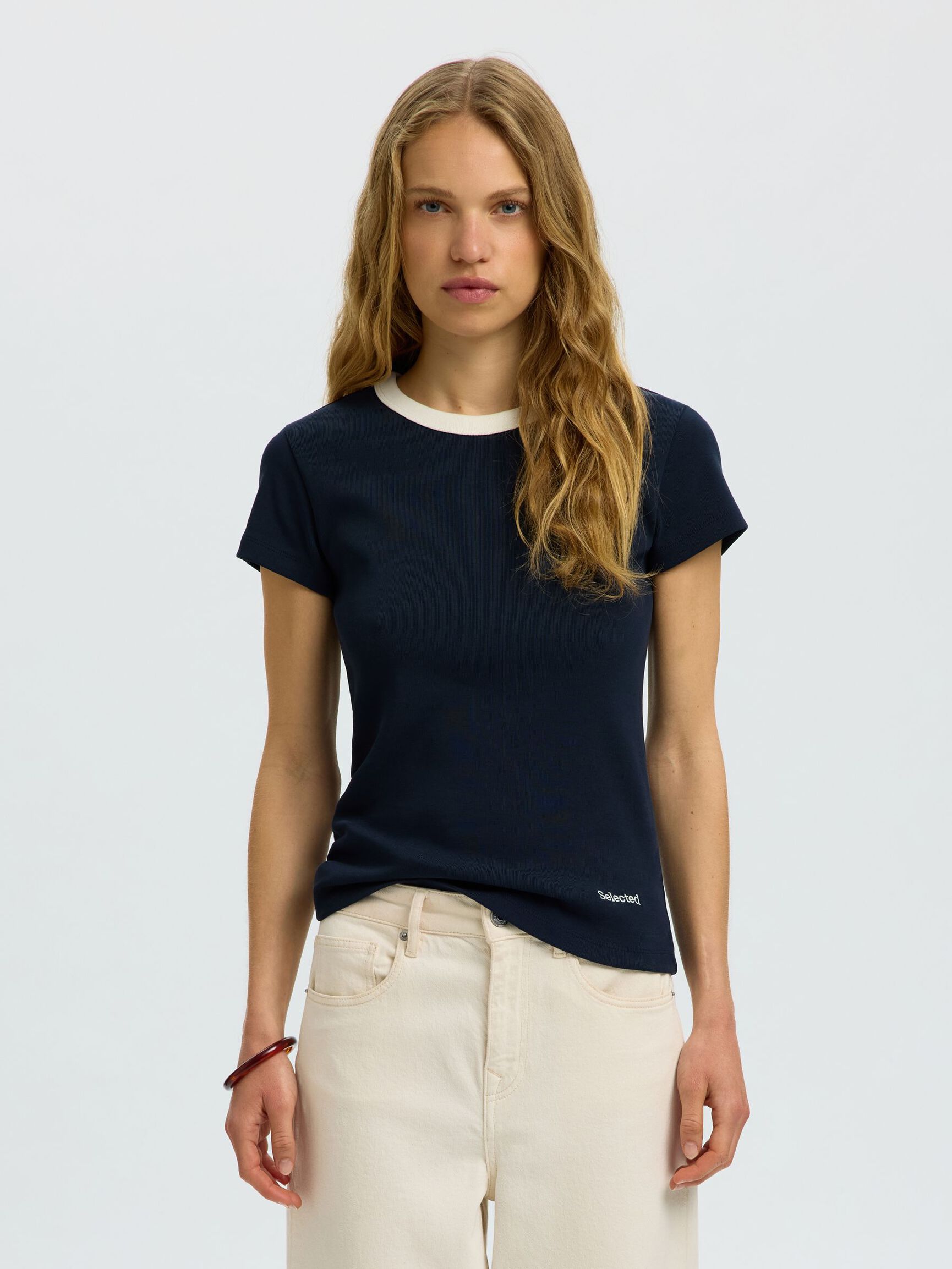 COTTON SHORT-SLEEVED T-SHIRT, Dark Sapphire, highres