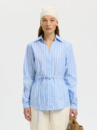 BAĞLAMA DETAYLI POPLIN GÖMLEK UZUN KOLLU GÖMLEK, Cashmere Blue, highres