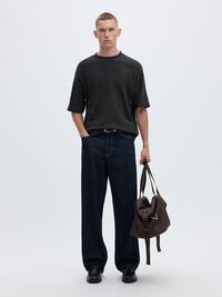 LOOSE FIT BISIKLET YAKA TIŞÖRT TIŞÖRT, Black, highres