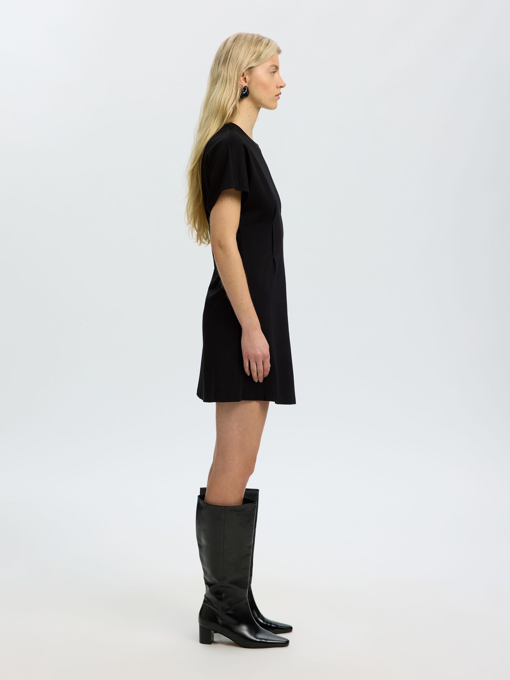 KISA KOLLU MINI ELBISE, Black, highres
