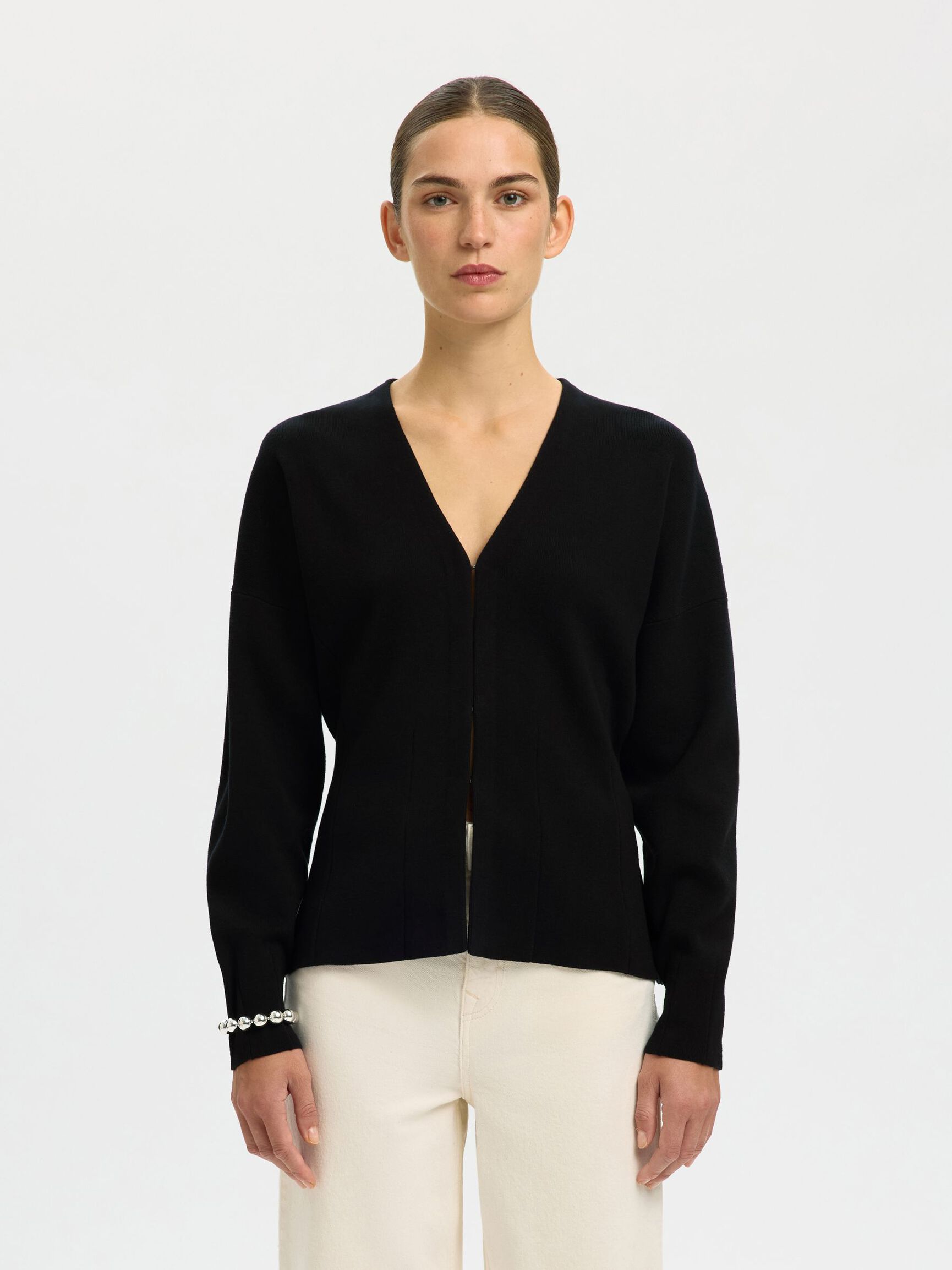 COTTON CARDIGAN, Black, highres