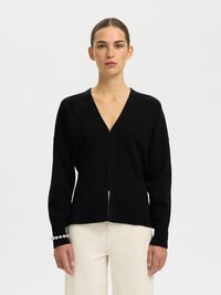 COTTON CARDIGAN, Black, highres