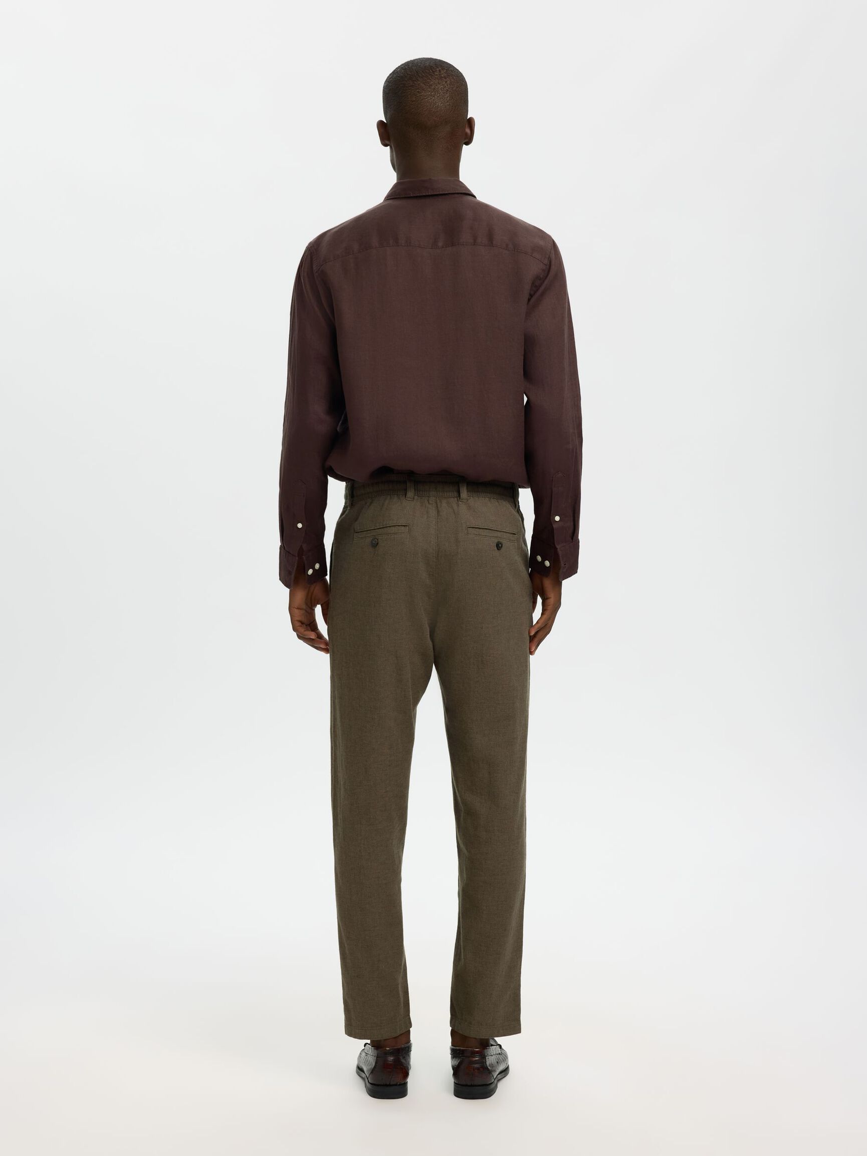 SLIM TAPERED LINEN BLEND TROUSERS, Forest Night, highres