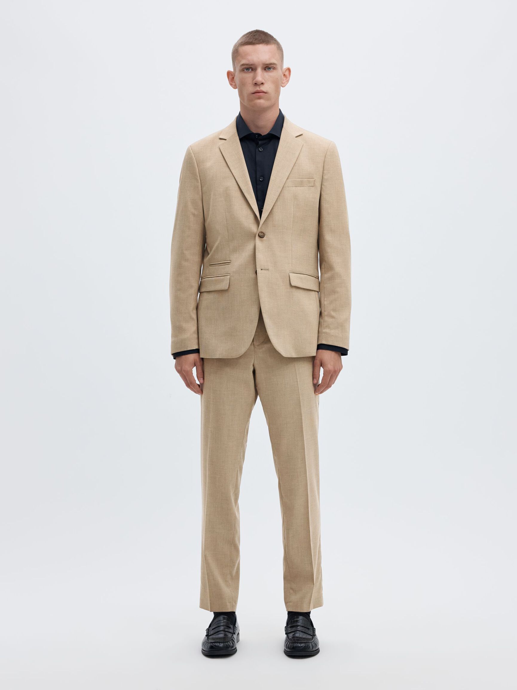WOVEN WOOL BLEND BLAZER, Sand, highres