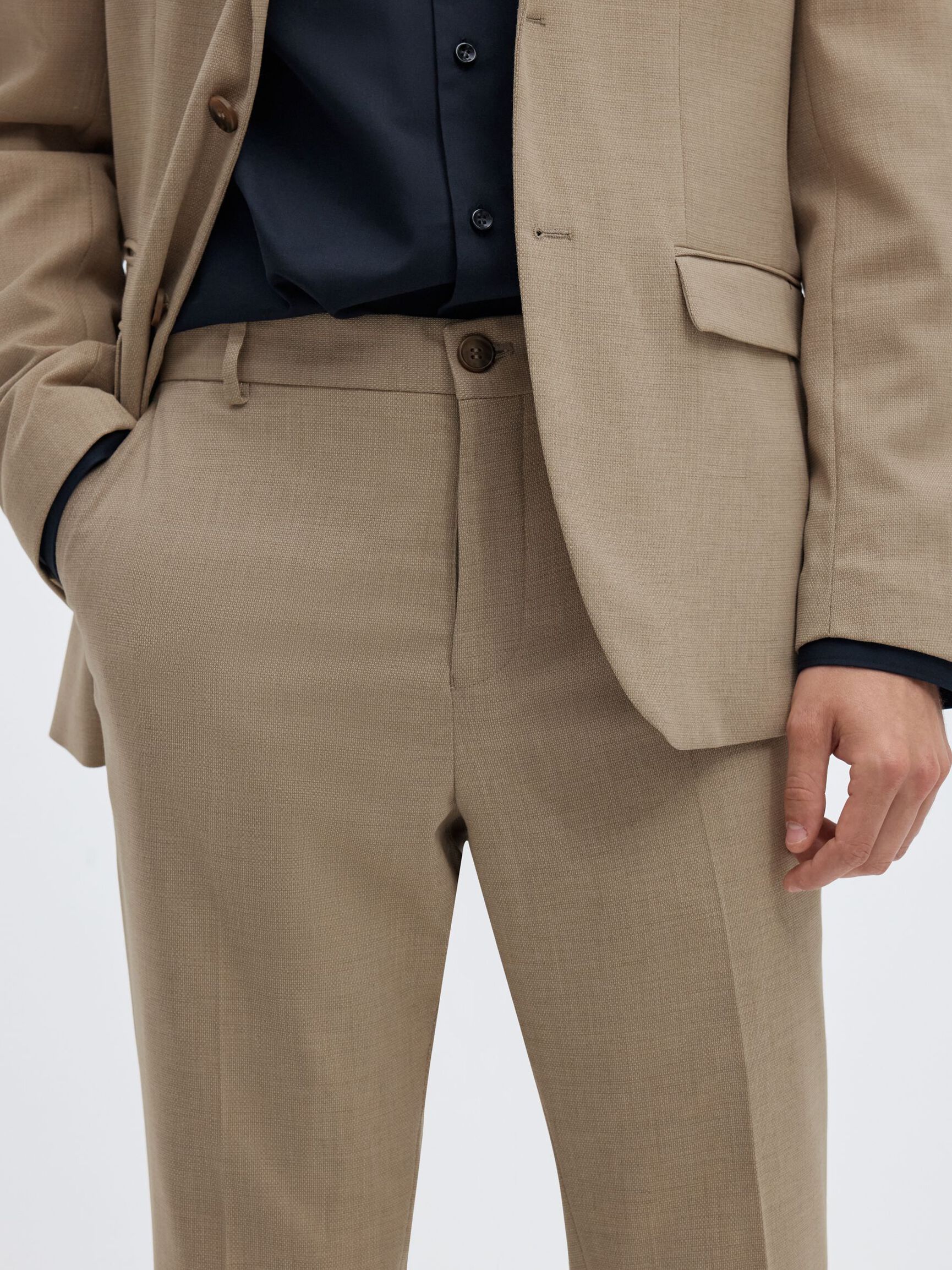 WOVEN WOOL BLEND TROUSERS, Sand, highres