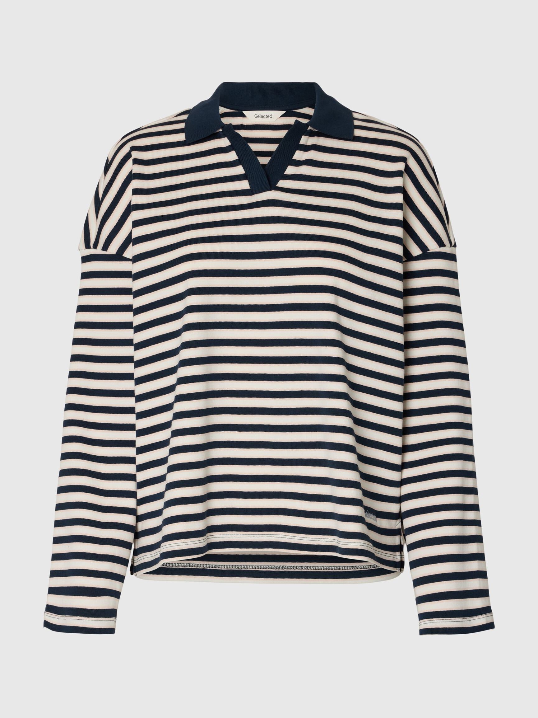 RELAXED FIT LONG-SLEEVED POLO, Dark Sapphire, highres