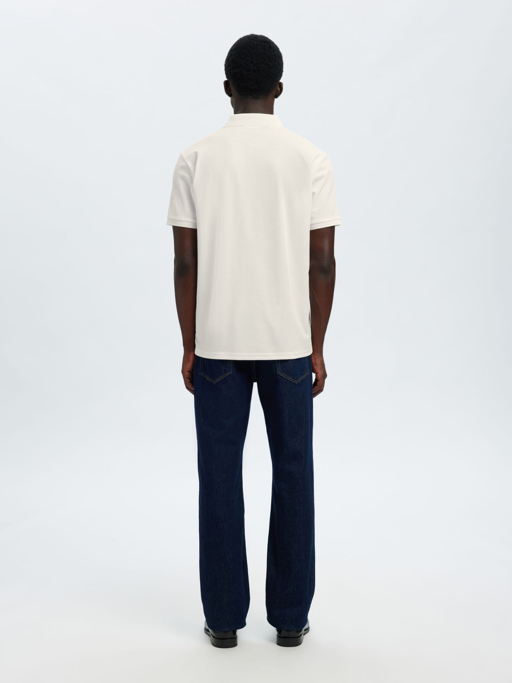 SHORT SLEEVED KNITTED POLO SHIRT, Cloud Dancer, highres