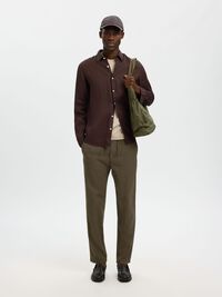 SLIM TAPERED LINEN BLEND TROUSERS, Forest Night, highres
