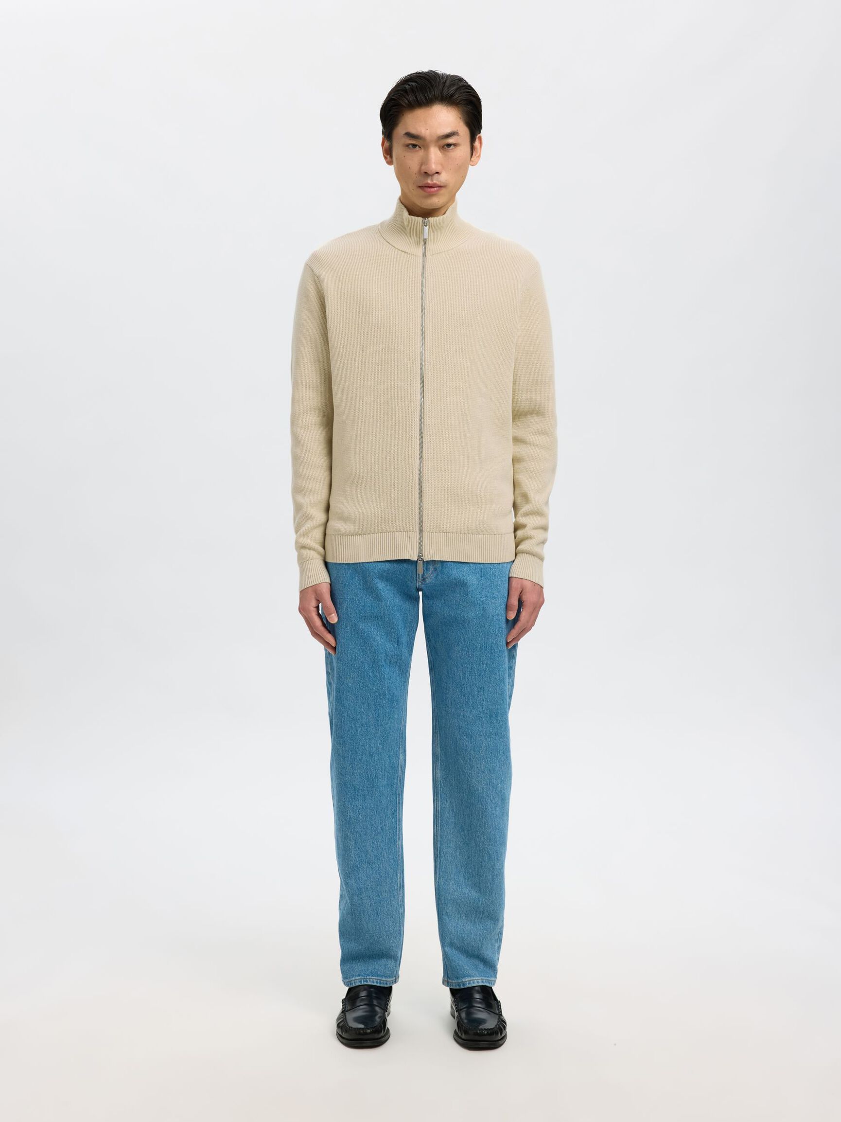 ZIPPED HIGH NECK PULLOVER, Oatmeal, highres