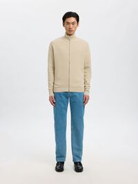 ZIPPED HIGH NECK PULLOVER, Oatmeal, highres