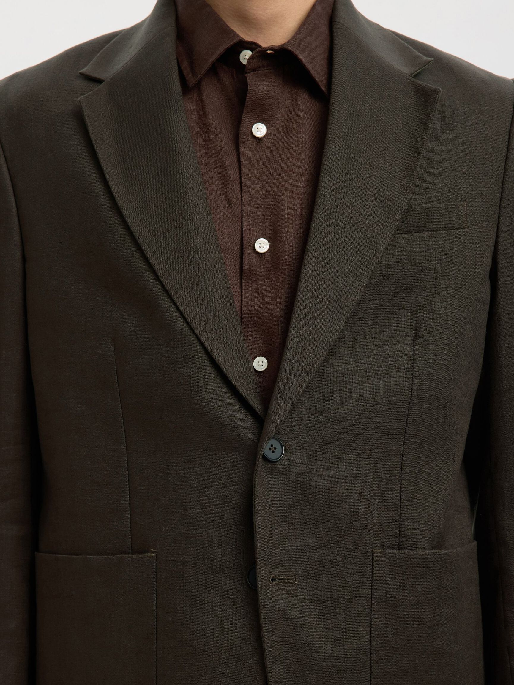 REGULAR FIT KETEN BLAZER BLAZER, Peat, highres