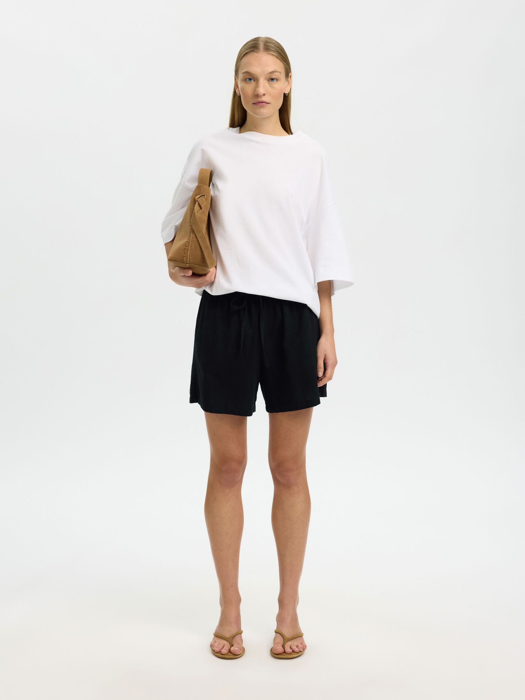 LINEN BLEND SHORTS, Black, highres