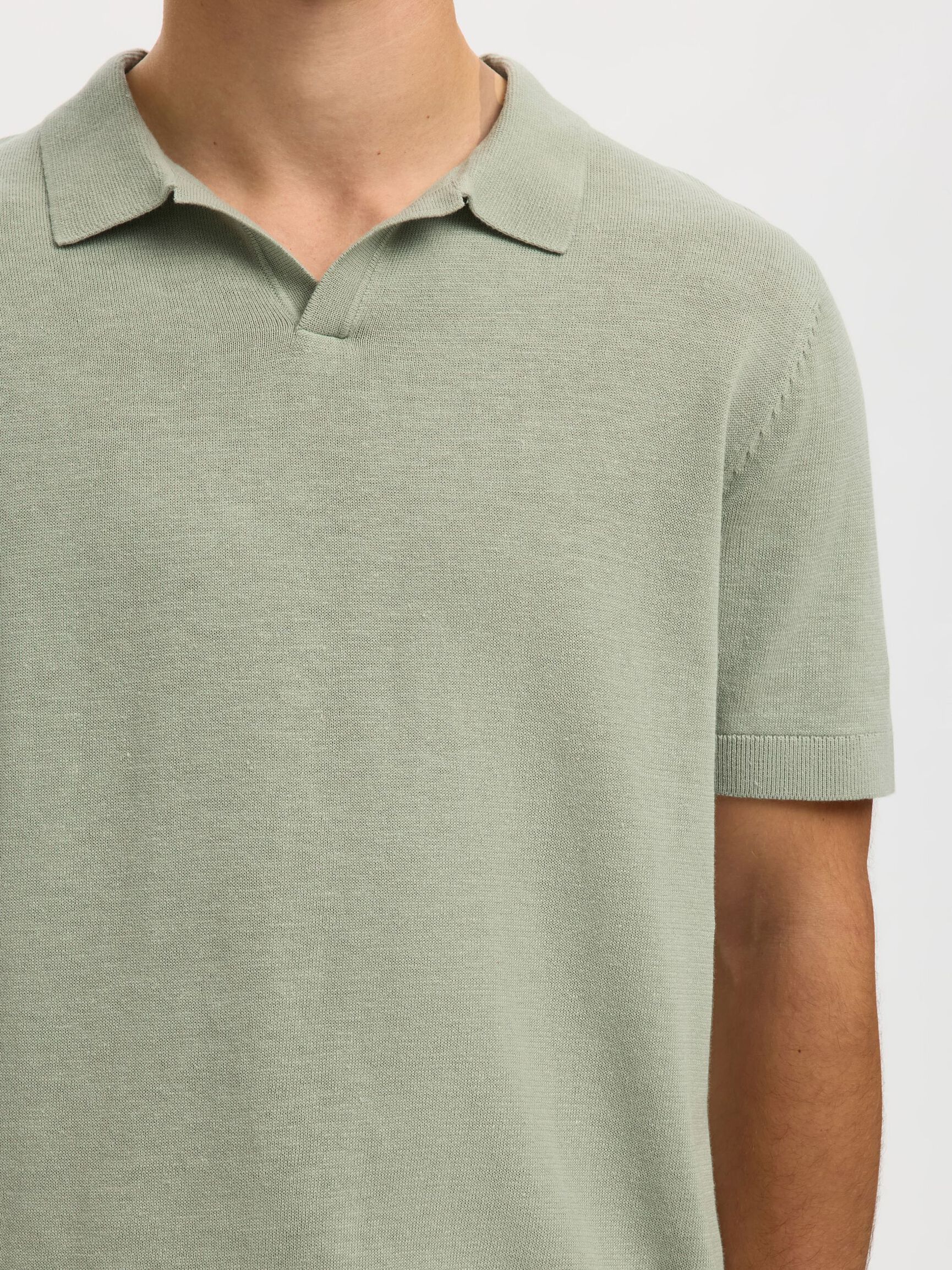 SHORT SLEEVED KNITTED POLO SHIRT, Aqua Gray, highres